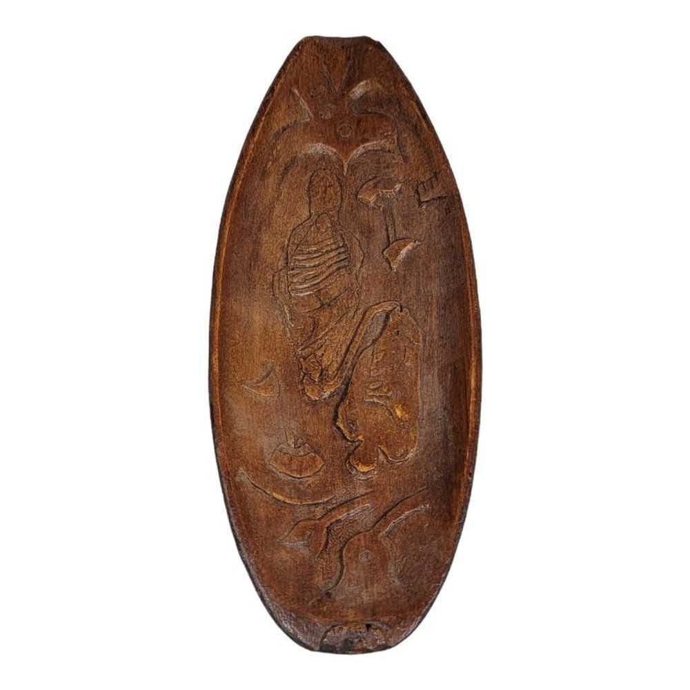 Vintage Hand Carved Folk Art WOOD BIRD Art 9" Oval Bowl Wall Art Petroglyph